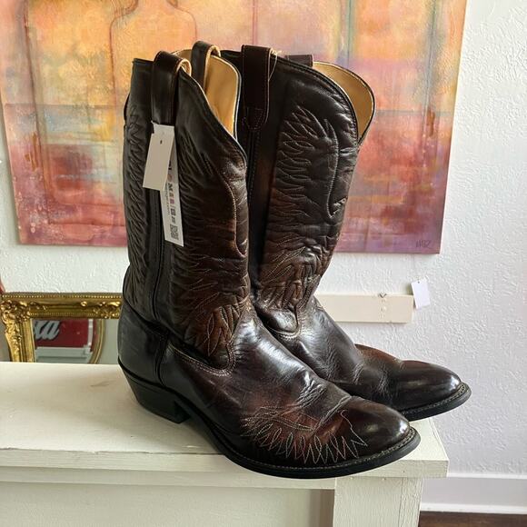 Men's Brown Leather Cowboy Falcon Stitch Boots Sz 13 - Picture 5 of 8